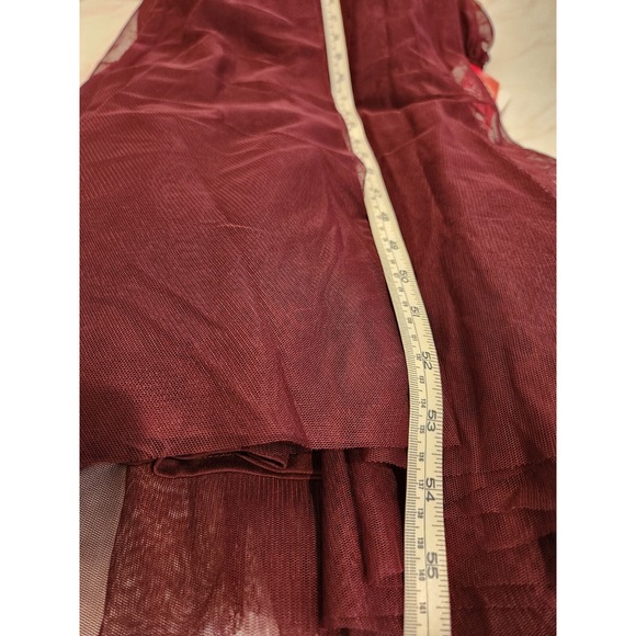 Burgundy Tulle Maxi Dress Formal‎ Gown Lace Bodice Bridesmaid Prom Size 9 - Picture 10 of 10